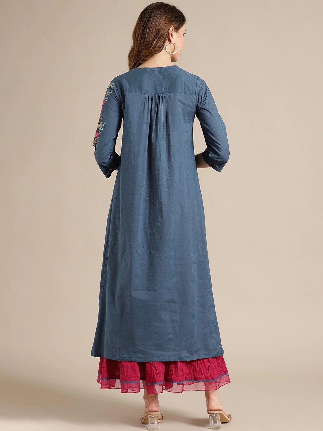 Women's Blue Floral Yoke Design Kurta