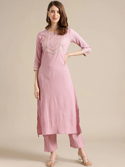 Women's Pink Yoke Design Gotta Patti Crepe Kurta