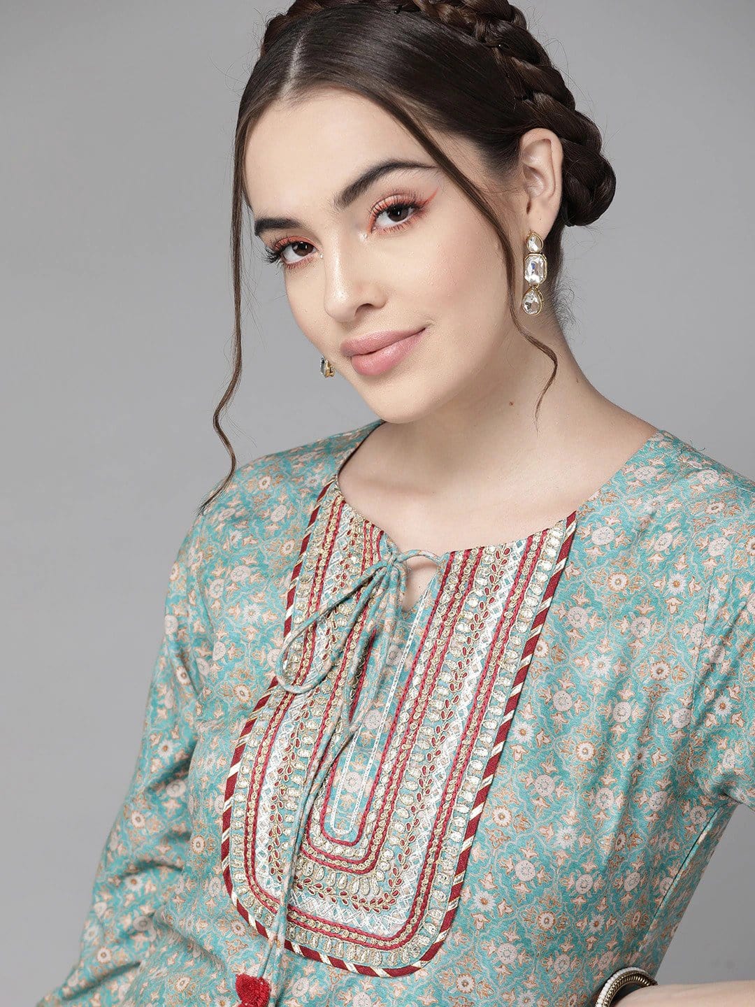 Women's Blue & Beige Ethnic Motifs Printed Gotta Patti Kurta