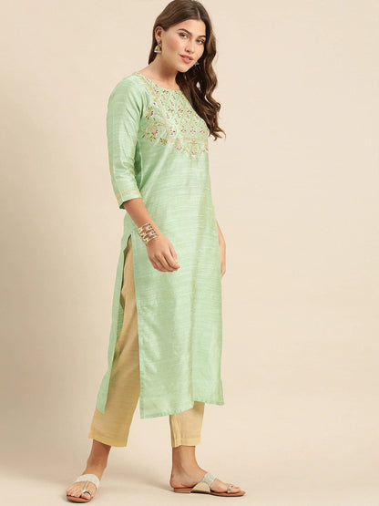 Women's Sea Green Floral Embroidered Kurta