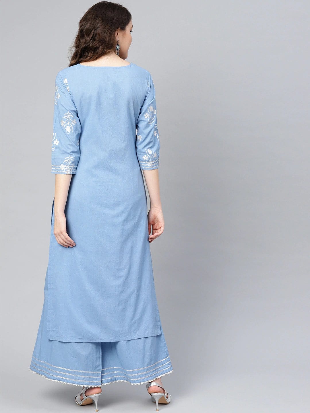 Women's Blue & Silver Printed Kurta with Palazzos