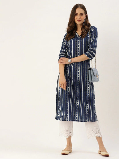 Women's Blue & White Printed Kurta