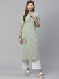 Women's Dusty Green Embroidered Kurta