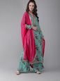 Women's  Turquoise Blue & Pink Printed Kurta with Palazzos & Dupatta