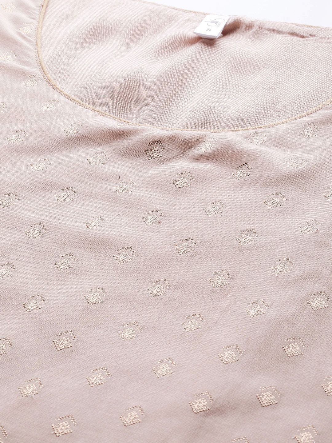 Women's  Dusty Pink & Golden Woven Design Kurta with Palazzos
