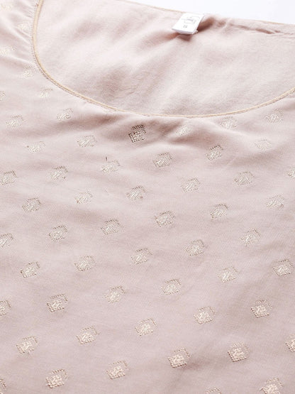 Women's  Dusty Pink & Golden Woven Design Kurta with Palazzos