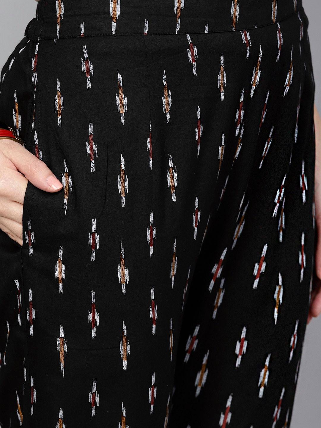 Women's  Black Printed Kurta with Trousers