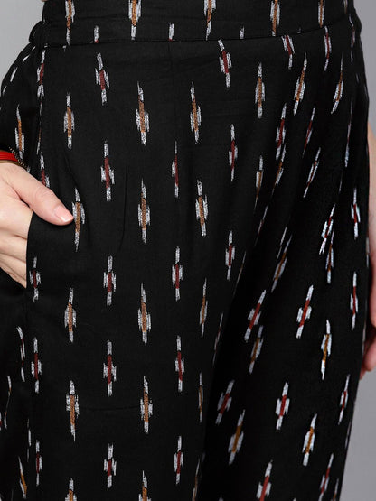Women's  Black Printed Kurta with Trousers