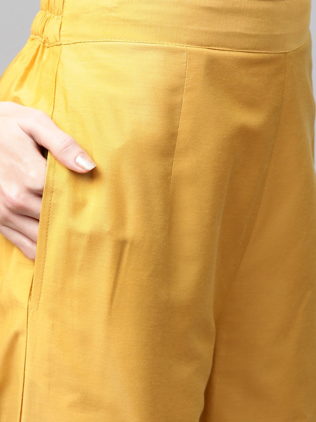 Women's  Mustard Yellow & Red Solid Kurta with Palazzos & Dupatta