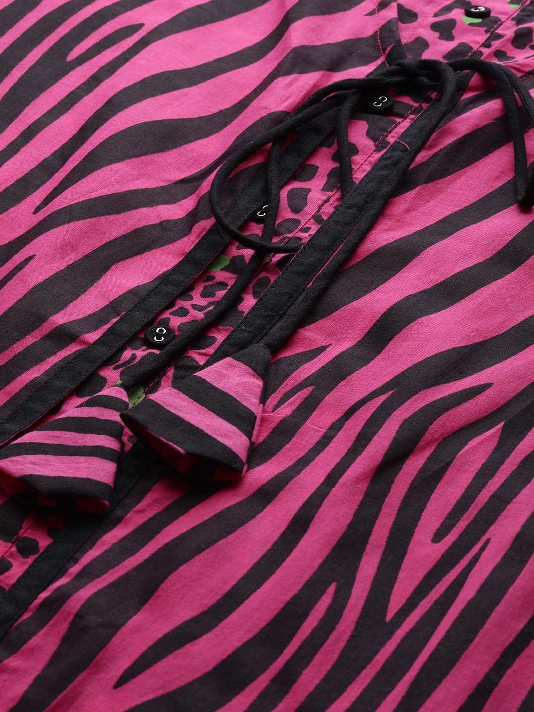 Women's  Pink & Black Animal Print Layered Kurta with Palazzos