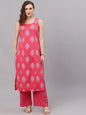 Women's  Pink and Silver Khari print Kurta with solid Palazz