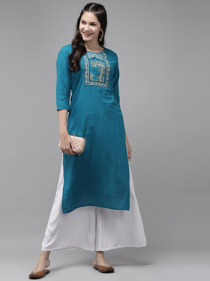 Women's Blue Yoke Design Kurta