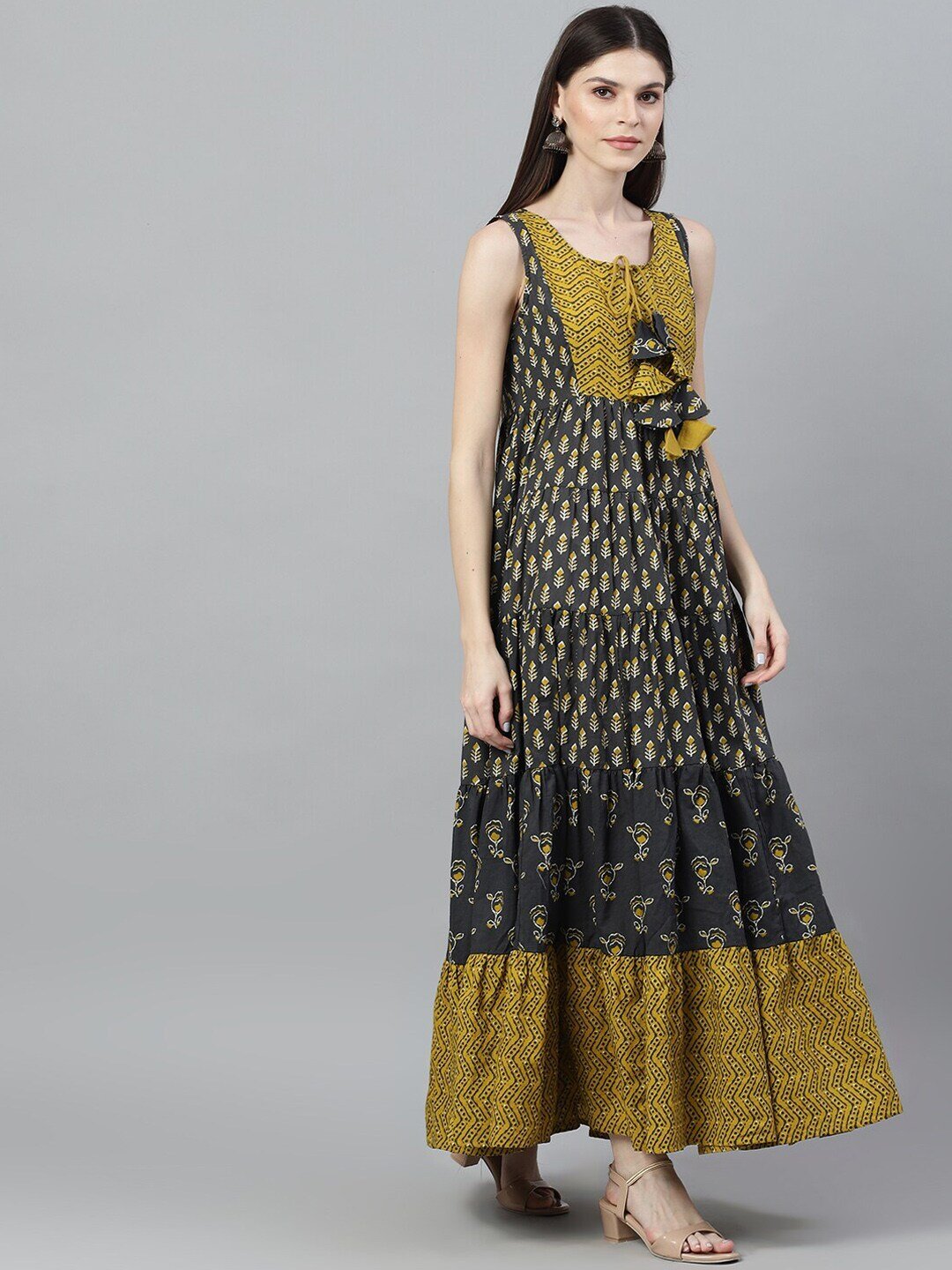 Women's  Grey Printed Maxi Dress