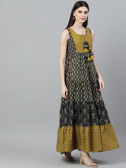 Women's  Grey Printed Maxi Dress