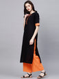 Women's  Black & Orange Solid Kurta with Palazzos