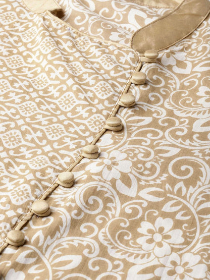 Women's  Off-White & Beige Printed A-Line Angrakha Kurta
