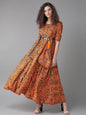 Women's  Orange & Black Animal Printed Maxi Dress