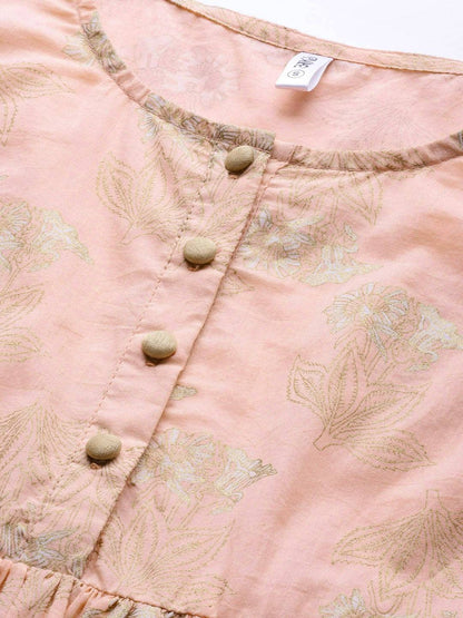 Women's  Peach-Coloured & Golden Printed Kurta with Palazzos