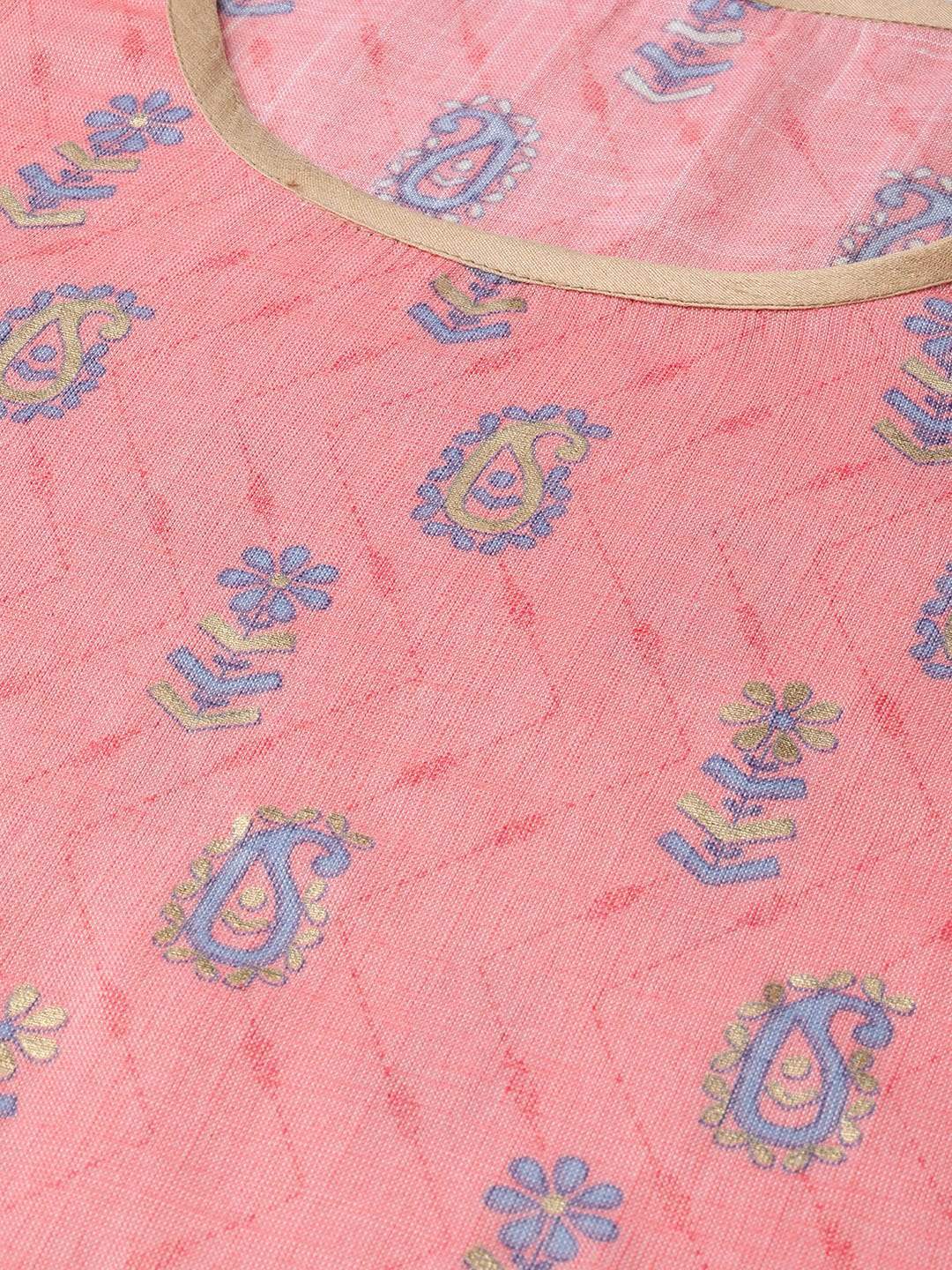 Women's  Pink & Blue Screen Print Kurta with Sharara