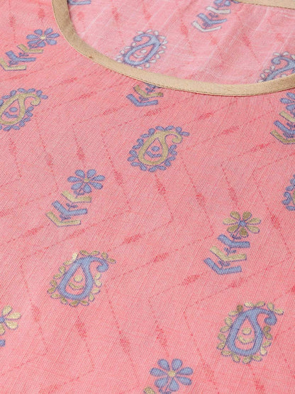 Women's  Pink & Blue Screen Print Kurta with Sharara