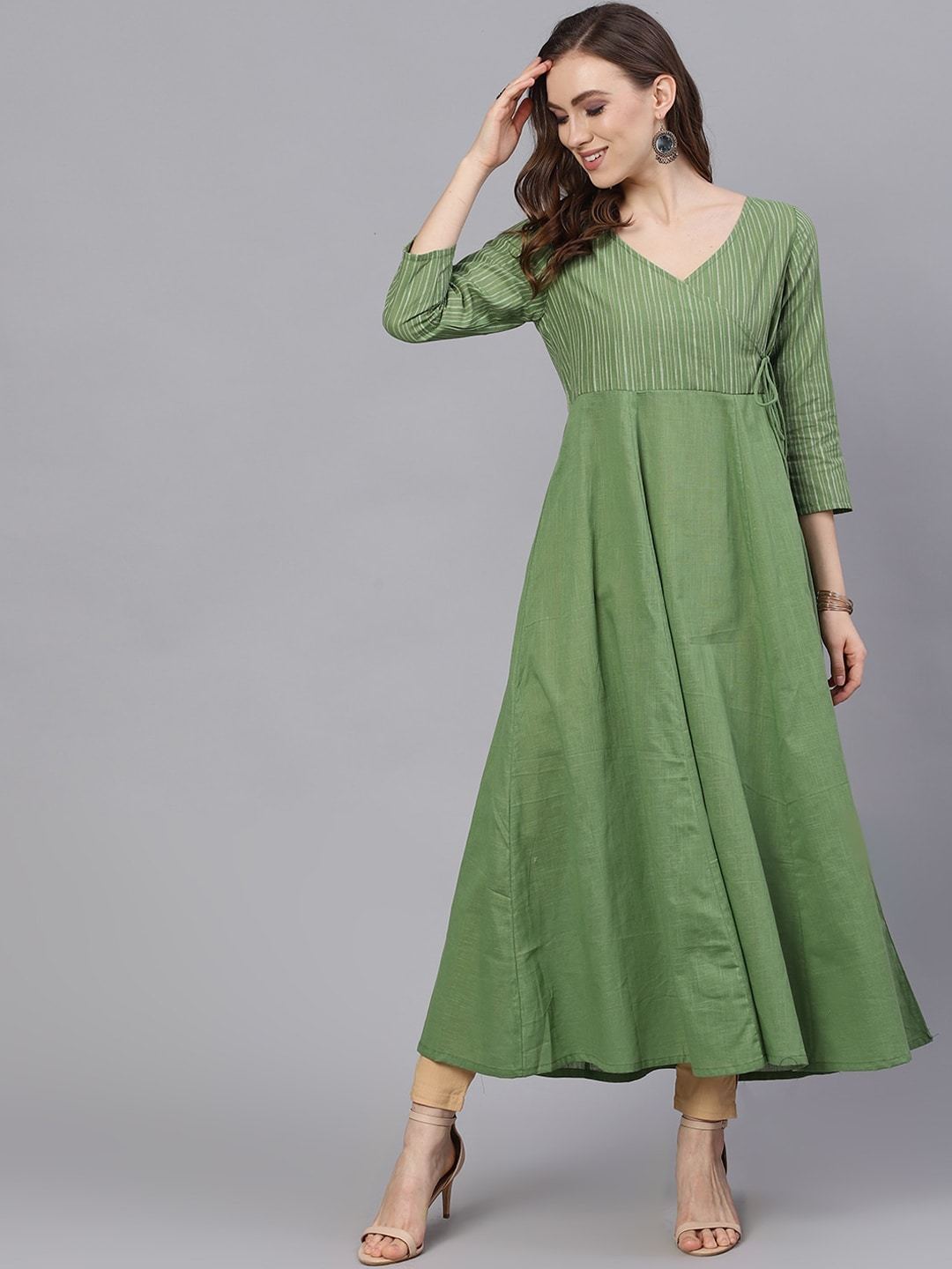 Women's  Green Solid Anarkali Kurta