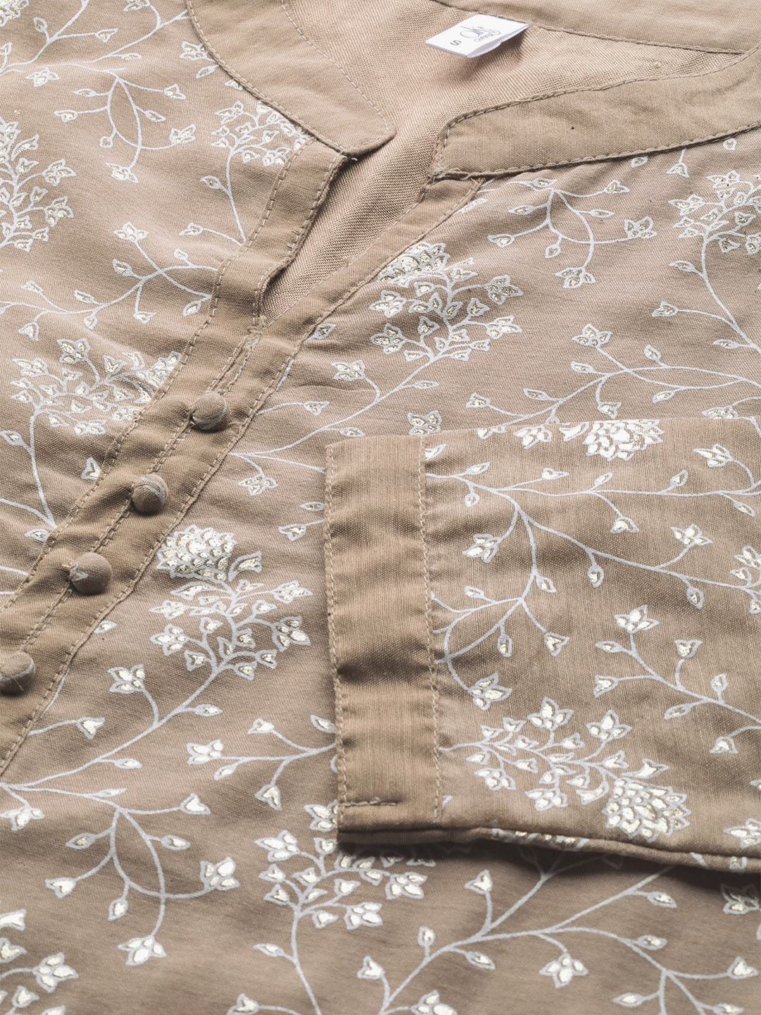 Women's  Beige & White Printed Kurta with Palazzos
