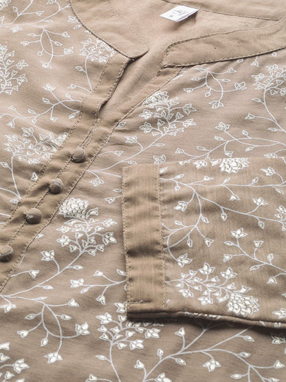 Women's  Beige & White Printed Kurta with Palazzos
