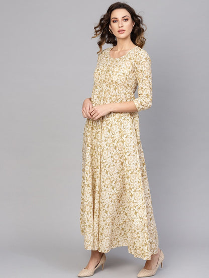 Women's  Off-White & Beige Floral Print Maxi Dress