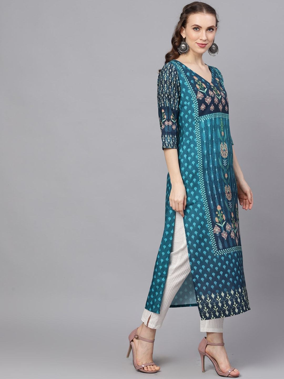 Women's  Blue Printed Anarkali Kurta