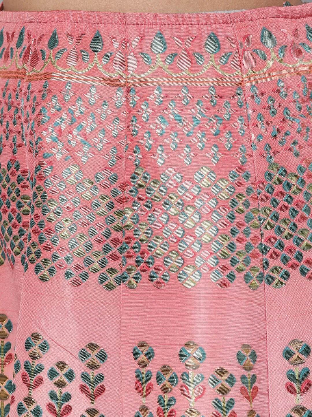 Women's Peach-Coloured & Sea Green Printed Ready to Wear Lehenga & Blouse with Dupatt