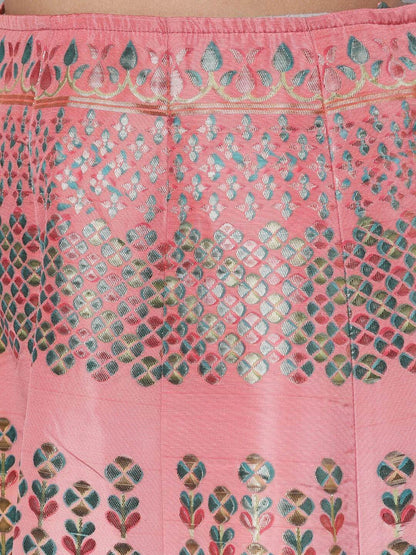 Women's Peach-Coloured & Sea Green Printed Ready to Wear Lehenga & Blouse with Dupatt