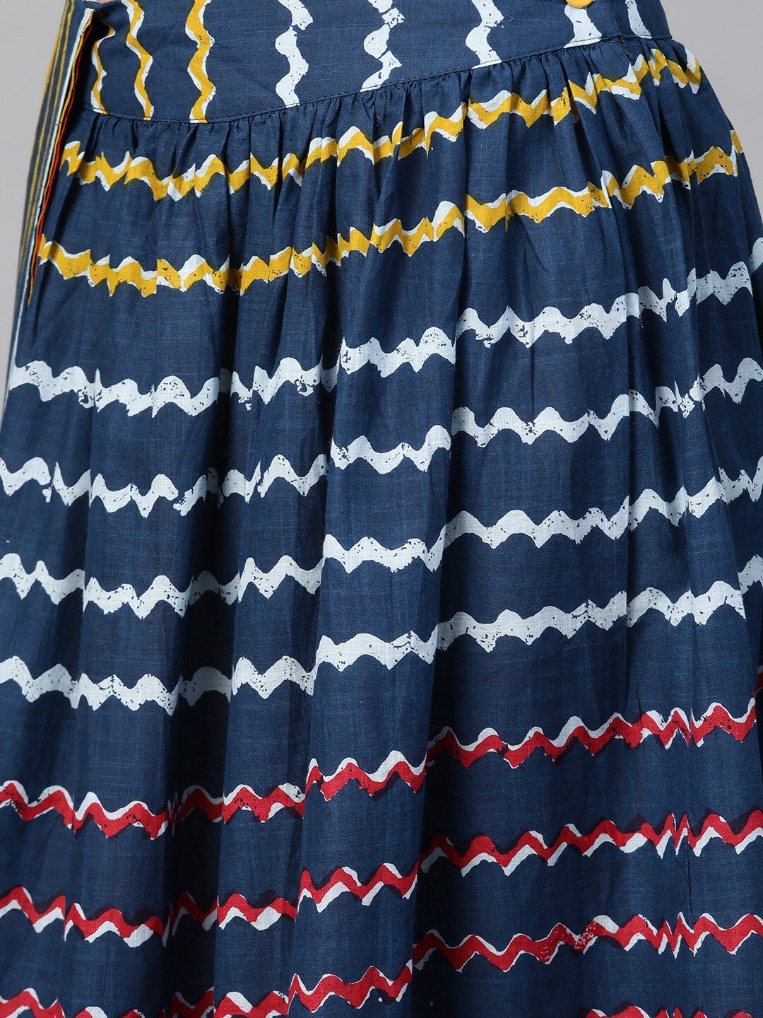 Women's  Navy Blue Printed Kurta with Skirt & Attached Dupatta