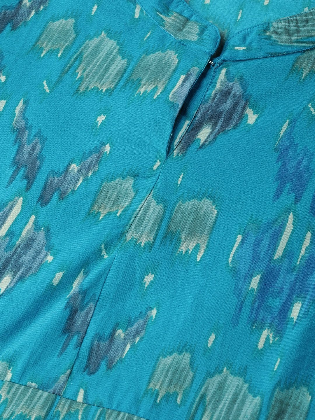 Women's  Blue & Green Printed A-Line Dress