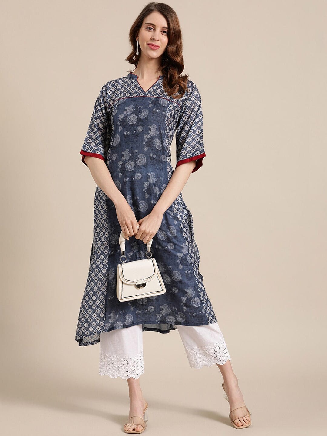 Women's Blue Ethnic Motifs Printed Kurta