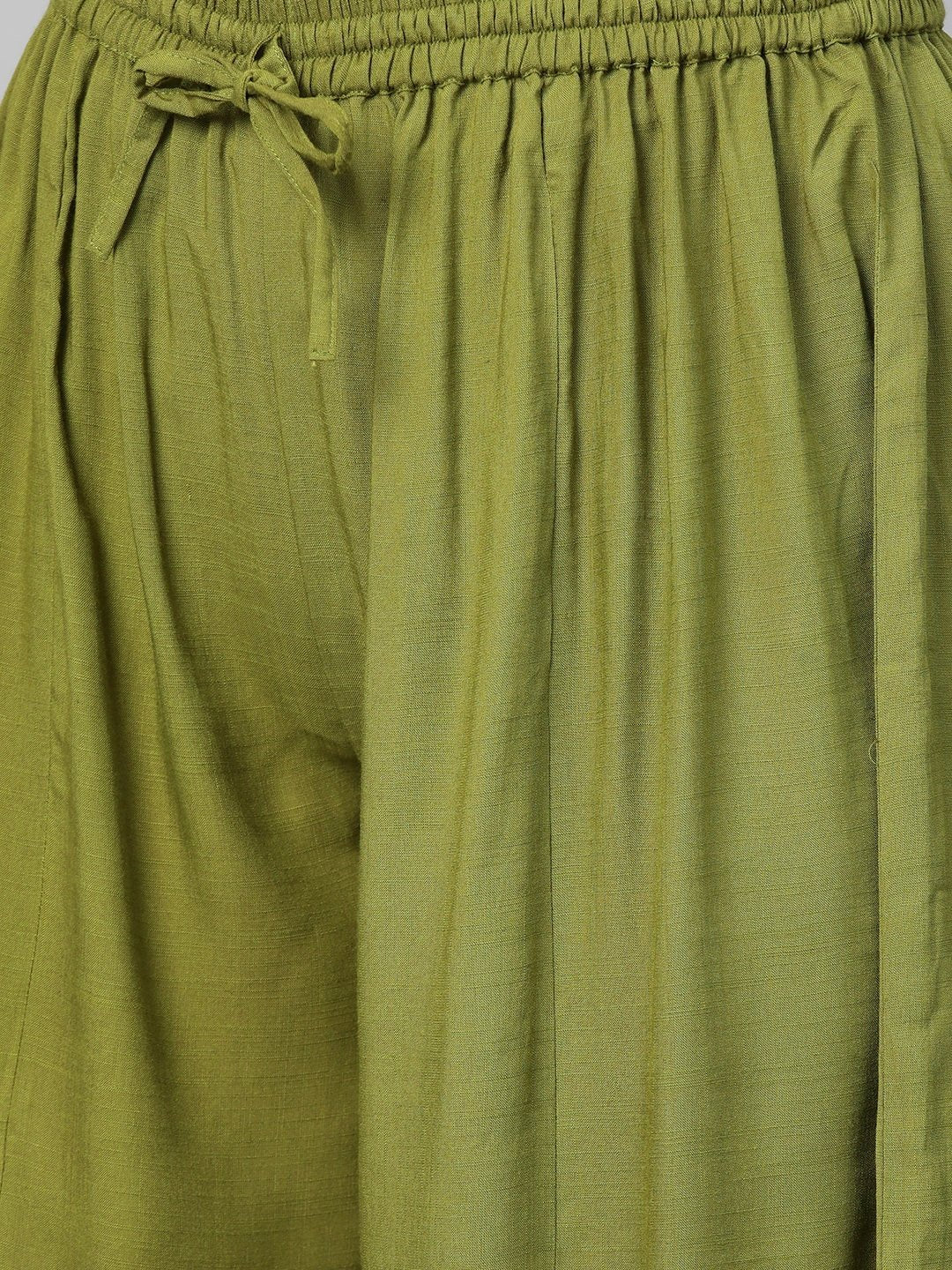 Women's  Green & Golden Printed Detail Kurta with Palazzos