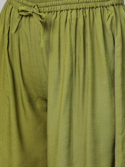 Women's  Green & Golden Printed Detail Kurta with Palazzos