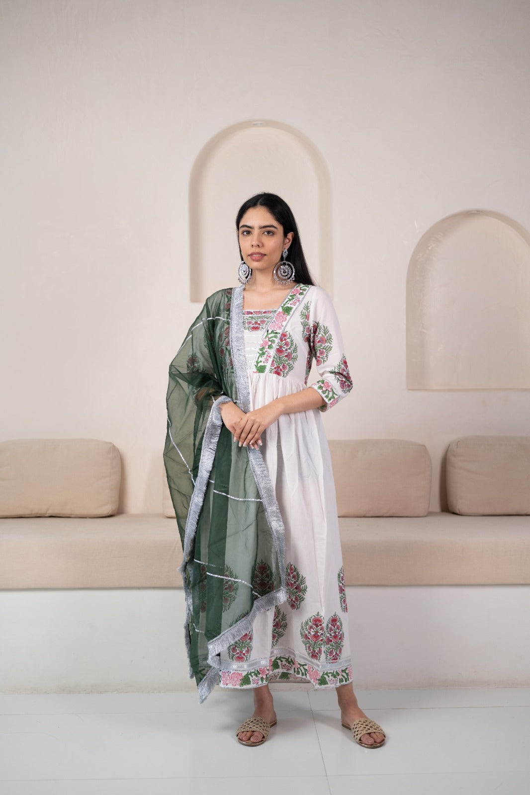Womenâ€™s White Anarkali Gown with Dupatta by Myshka-