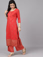 Women's  Red & Gold-Toned Printed Kurta with Palazzos