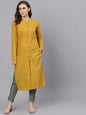 Women's  Mustard Striped Straight Kurta