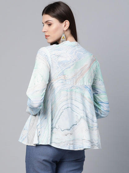 Women's Sea Green & Blue Printed Tunic