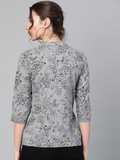 Women's Grey & Black Printed Tunic