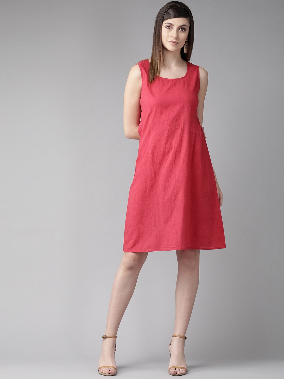 Women's  Red & Brown Printed Layered A-Line Dress