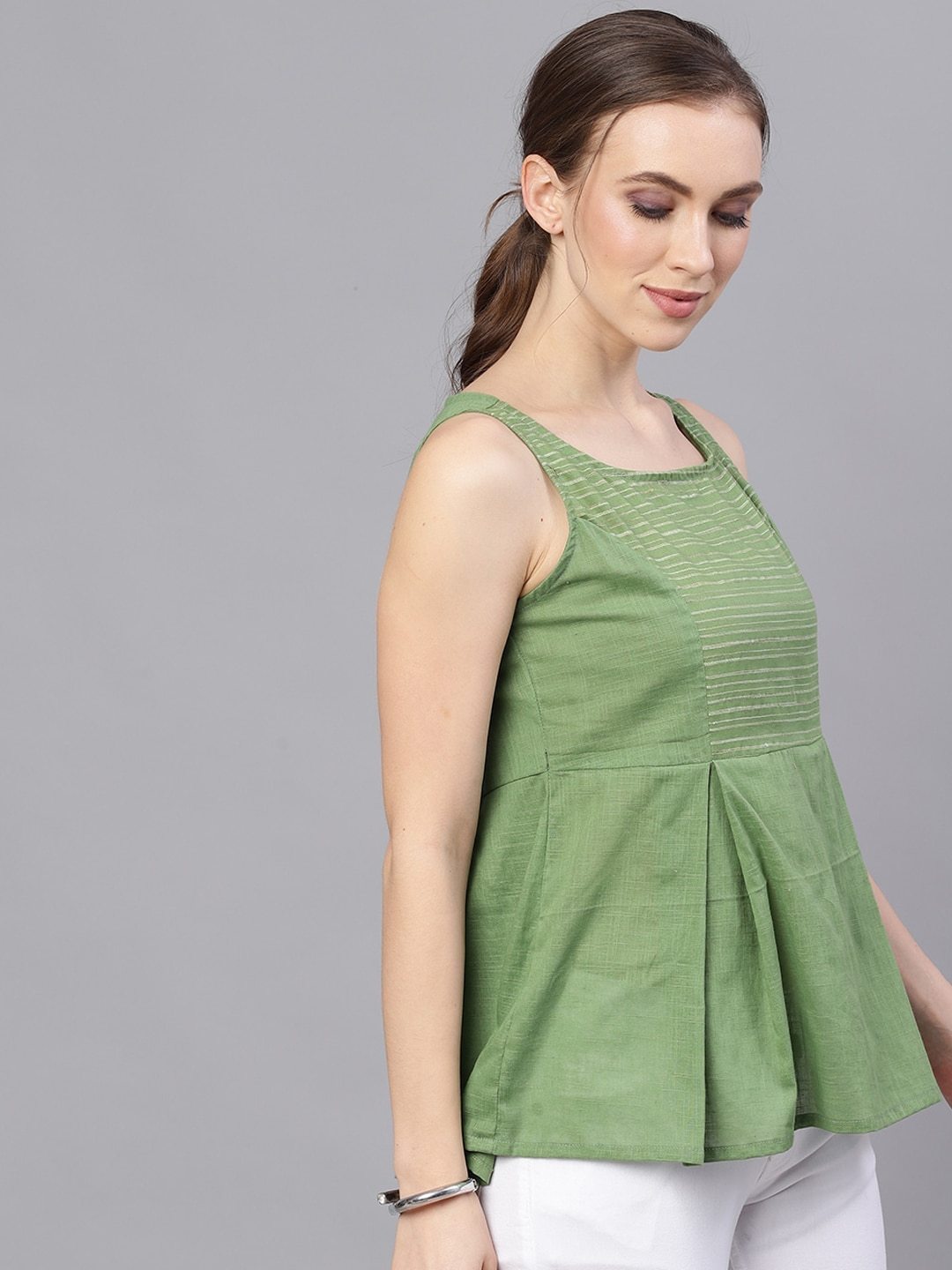 Women's  Green Striped A-Line Top