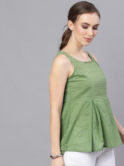 Women's  Green Striped A-Line Top