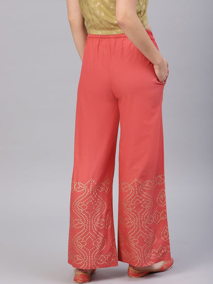 Women's  Peach-Coloured Wide Leg Solid Palazzos