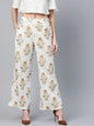 Women's  Off-White & Golden Printed Straight Palazzos