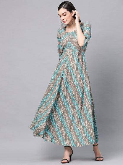 Women's  White & Blue Printed A-Line Dress