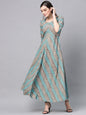 Women's  White & Blue Printed A-Line Dress