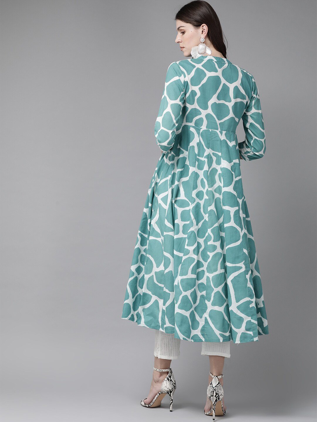 Women's  Blue & White Giraffe Print Anarkali Kurta