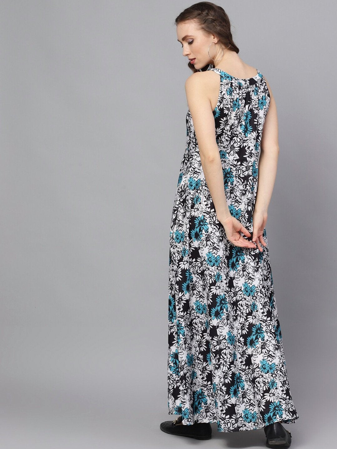 Women's  Blue Printed Maxi Dress